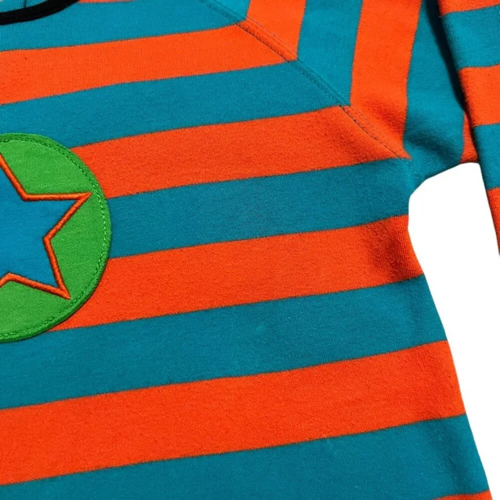 Villervalla Sz 134 (9Y) Organic Orange & Blue Striped Star Appliqué Dress